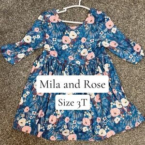 Blue Floral Long-Sleeve Girls' Dress